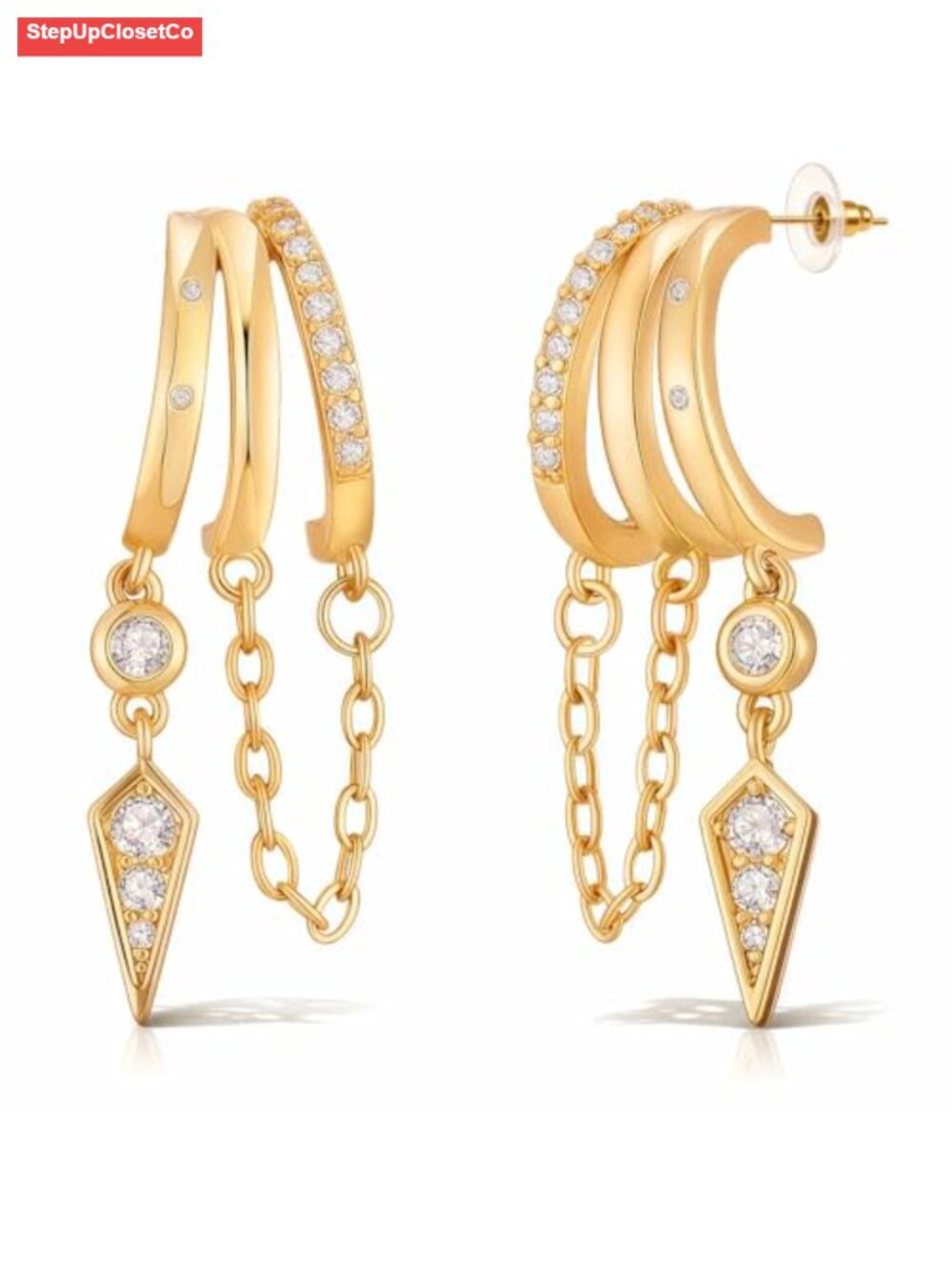 14K Gold Plated Paperclip Link Dangle Earrings for Women - Hypoallergenic - Picture 1 of 6